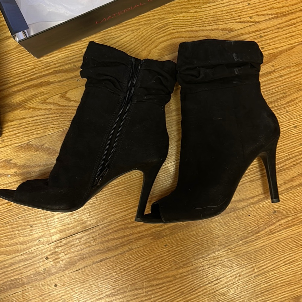 Black zip up ankle boots with open toe